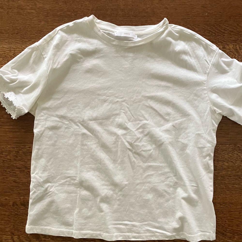 MNG White T-Shirt with delicate sleeve detail size S/M